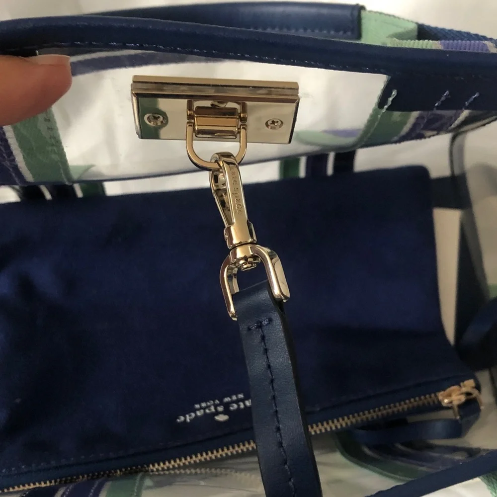 Kate Spade blue multi color see through satchel with adjustable crossbody NWT